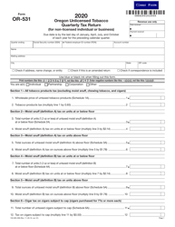 Form OR-531 (150-605-006) Oregon Unlicensed Tobacco Quarterly Tax Return (For Non-licensed Individual or Business) - Oregon