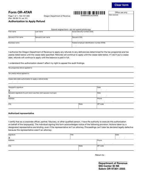 Form OR-ATAR (150-101-090)  Printable Pdf