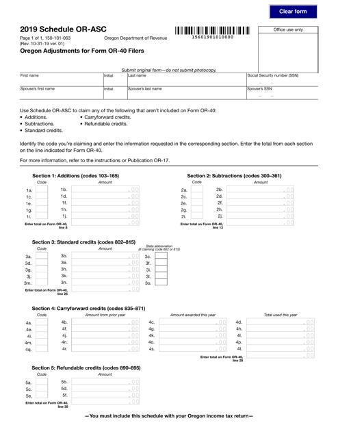 Form 150-101-063 Schedule OR-ASC 2019 Printable Pdf