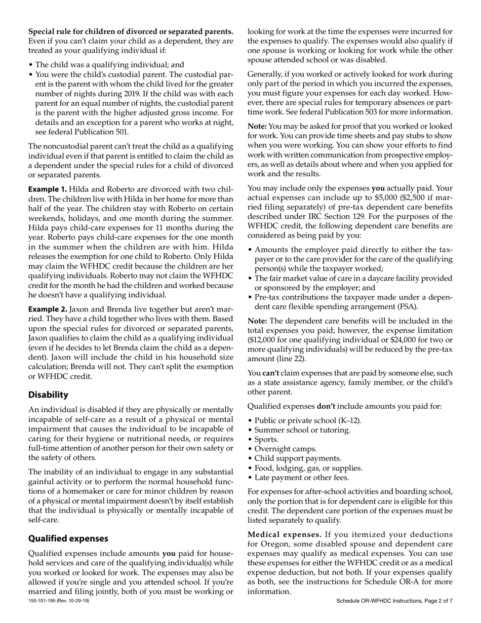 Instructions for Form 150-101-195 Schedule OR-WFHDC Oregon Working Family Household and Dependent Care Credit for Full-Year, Part-Year, and Nonresidents - Oregon, Page 2
