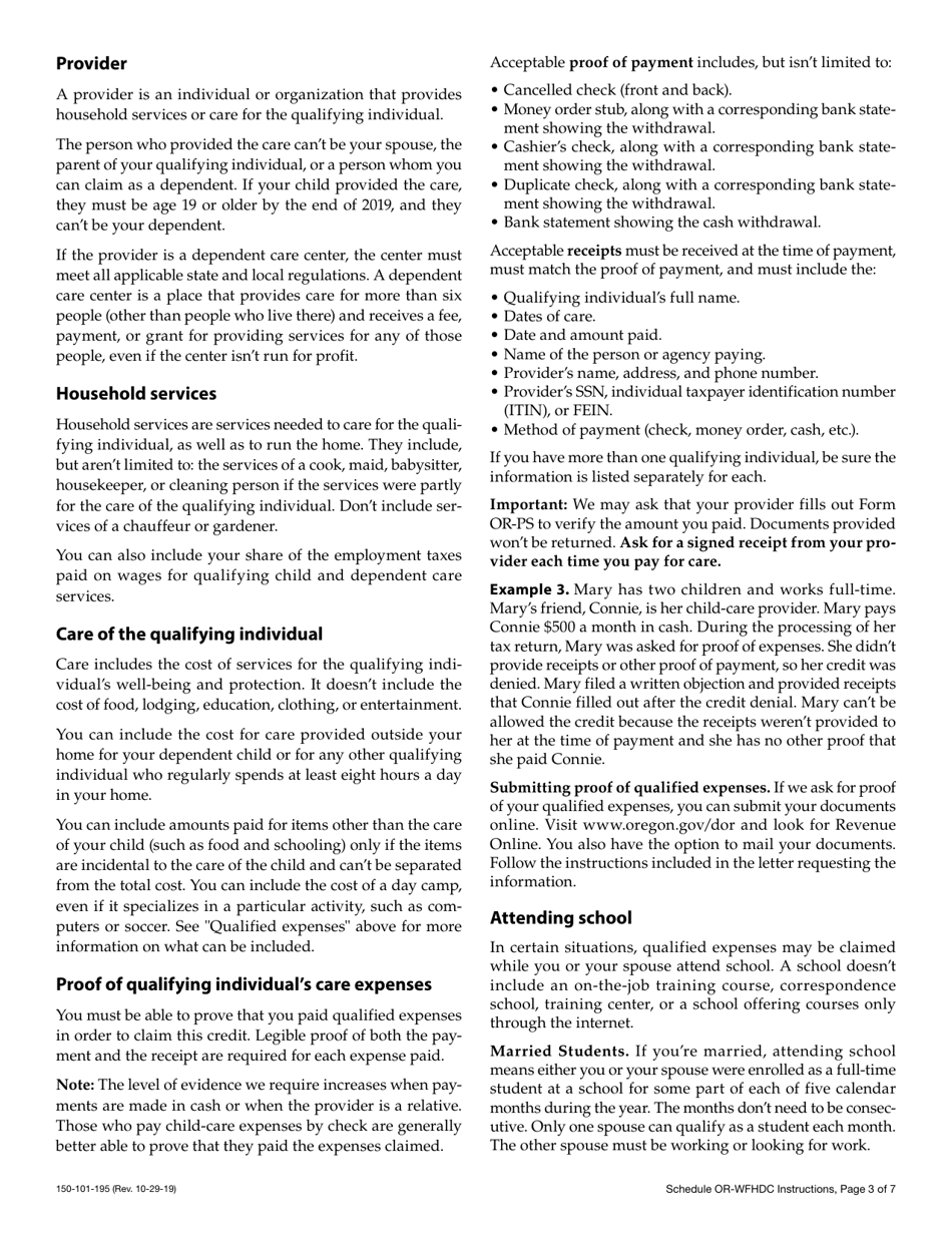 Instructions for Form 150-101-195 Schedule OR-WFHDC Oregon Working Family Household and Dependent Care Credit for Full-Year, Part-Year, and Nonresidents - Oregon, Page 3
