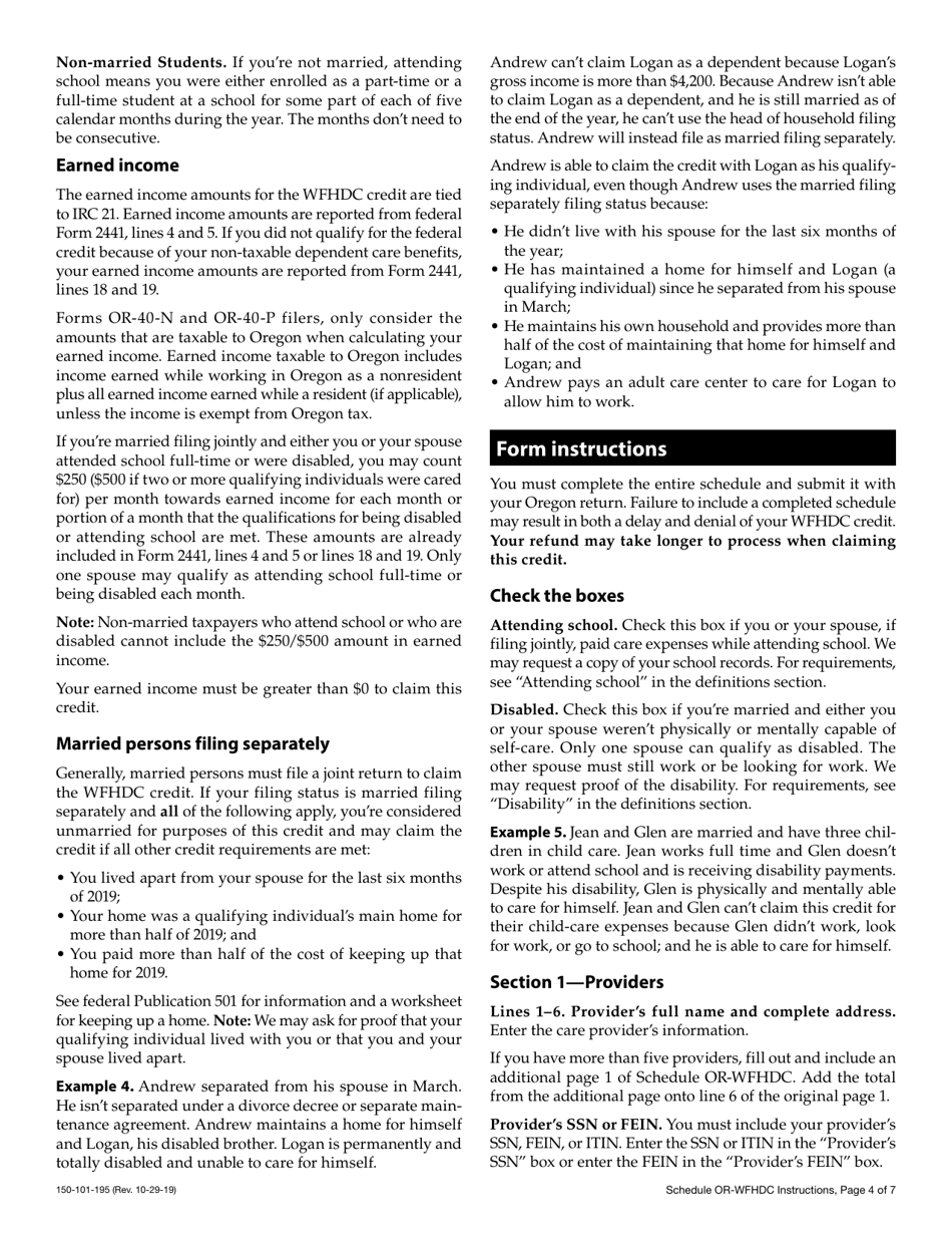 Instructions for Form 150-101-195 Schedule OR-WFHDC Oregon Working Family Household and Dependent Care Credit for Full-Year, Part-Year, and Nonresidents - Oregon, Page 4