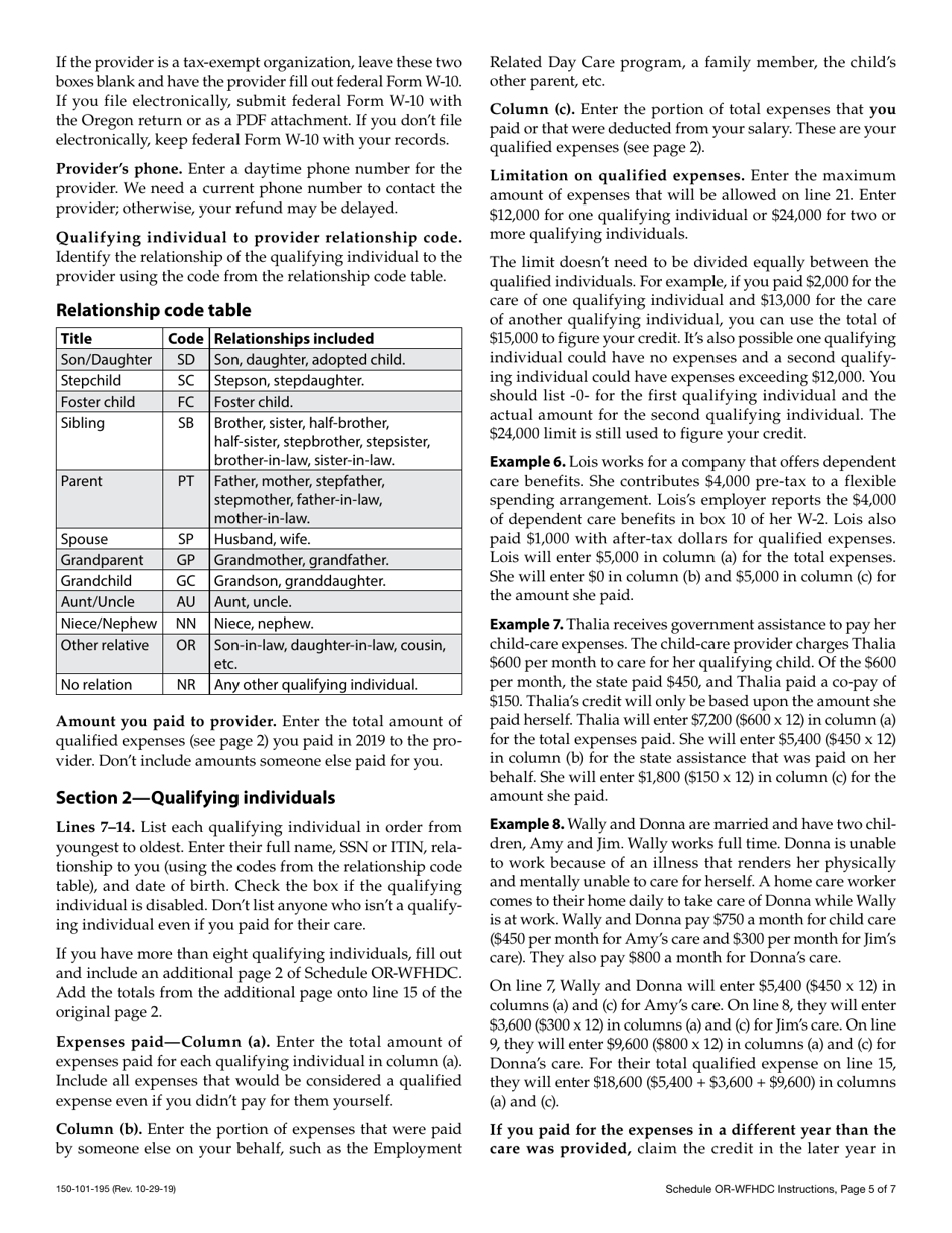 Instructions for Form 150-101-195 Schedule OR-WFHDC Oregon Working Family Household and Dependent Care Credit for Full-Year, Part-Year, and Nonresidents - Oregon, Page 5