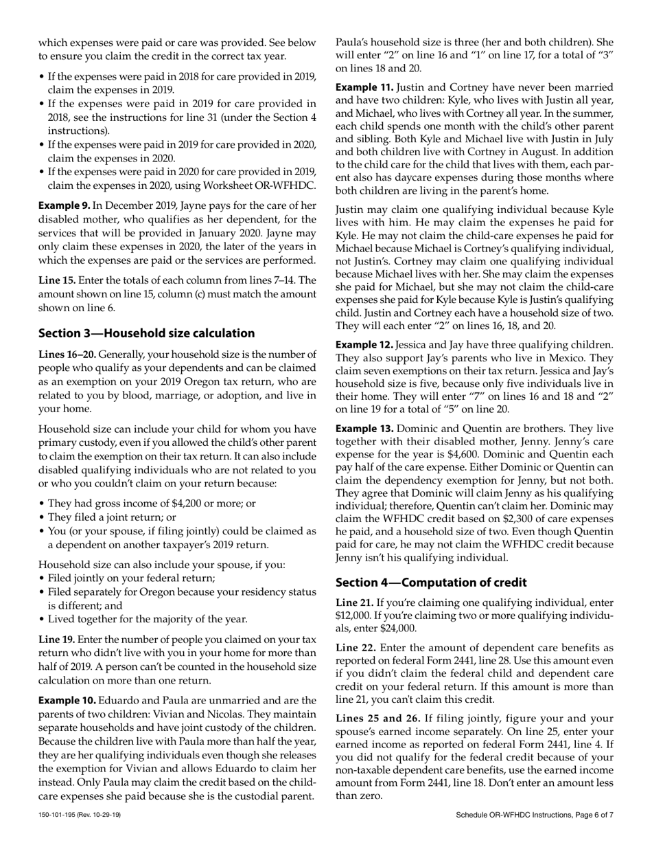 Instructions for Form 150-101-195 Schedule OR-WFHDC Oregon Working Family Household and Dependent Care Credit for Full-Year, Part-Year, and Nonresidents - Oregon, Page 6