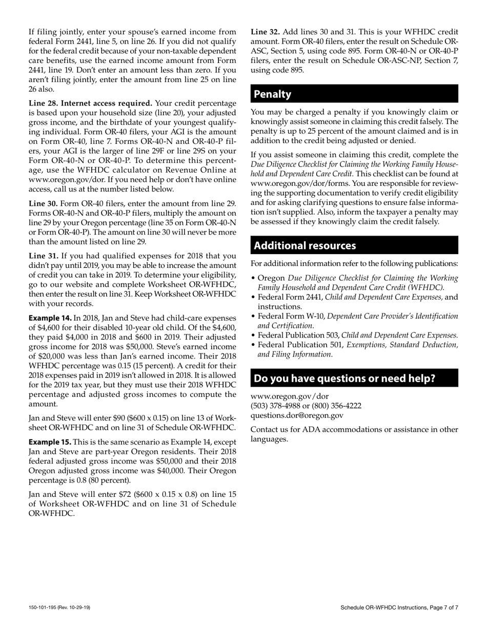 Instructions for Form 150-101-195 Schedule OR-WFHDC Oregon Working Family Household and Dependent Care Credit for Full-Year, Part-Year, and Nonresidents - Oregon, Page 7