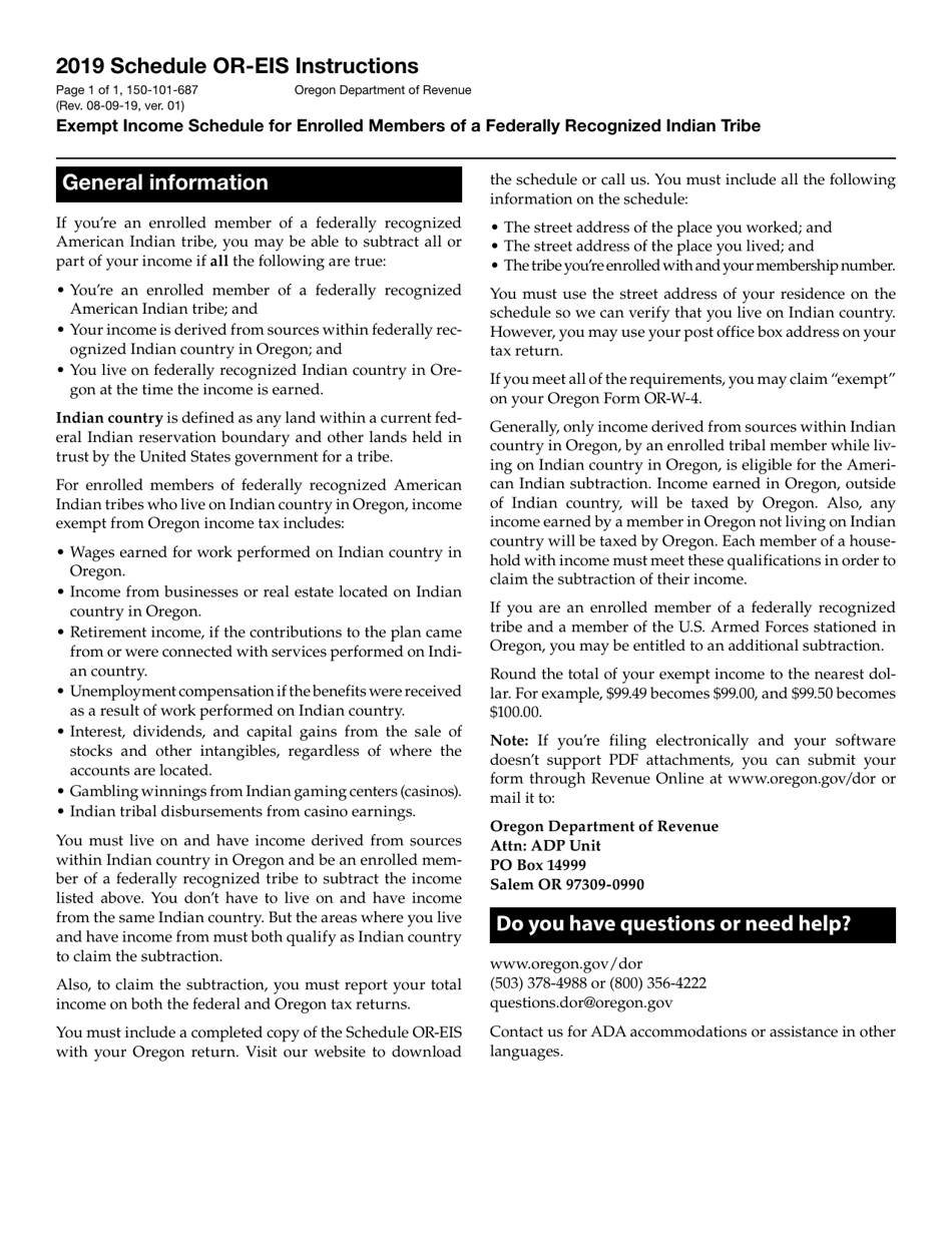 Form 150-101-687 Schedule OR-EIS Exempt Income Schedule for Enrolled Members of a Federally Recognized Indian Tribe - Oregon, Page 3