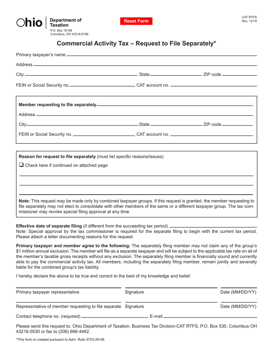 Form CAT RTFS Download Fillable PDF or Fill Online Commercial Activity