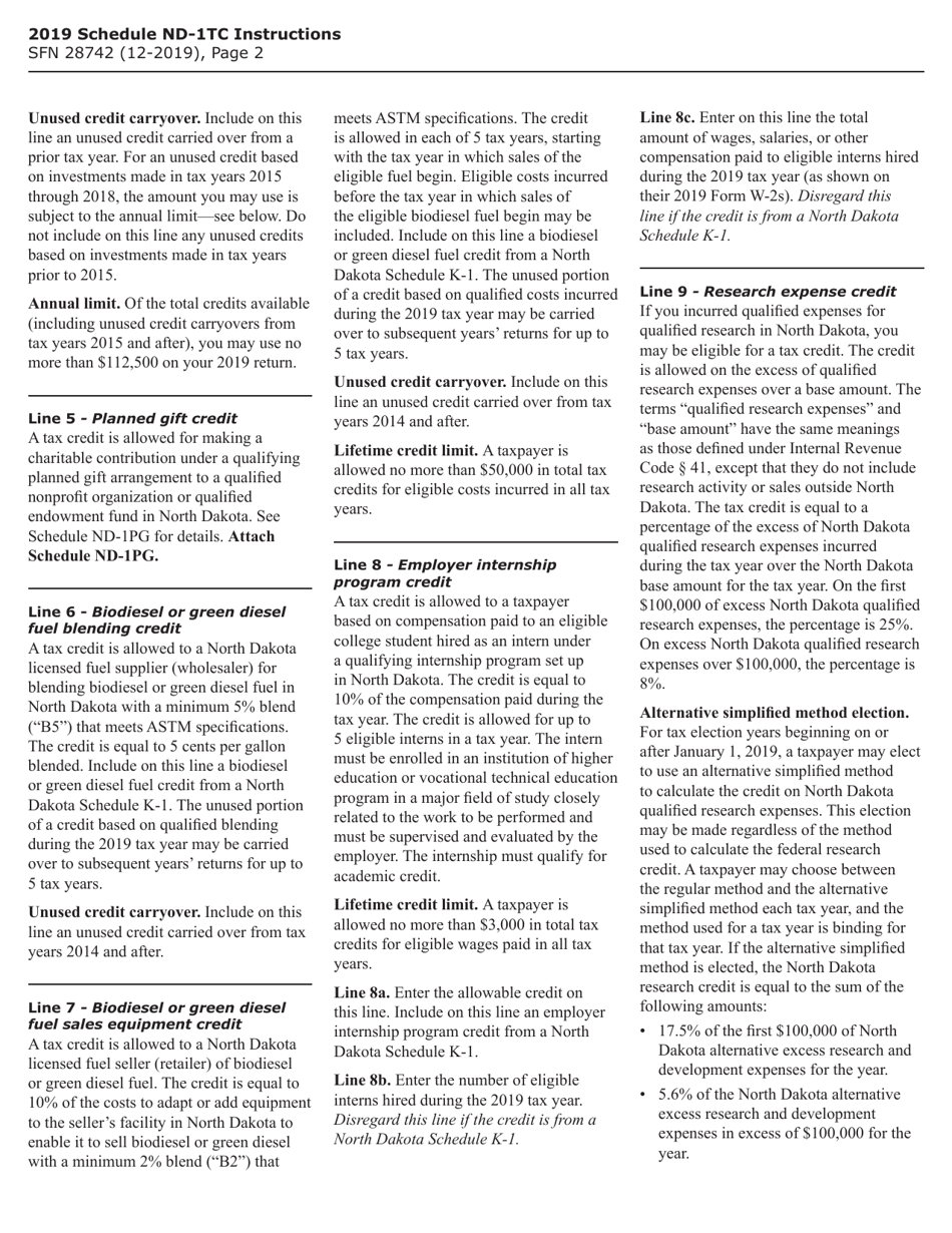 Form SFN28742 Schedule ND-1TC Tax Credits - North Dakota, Page 4