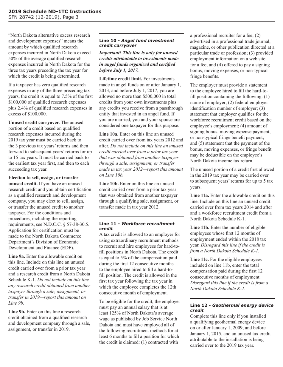 Form SFN28742 Schedule ND-1TC Tax Credits - North Dakota, Page 5