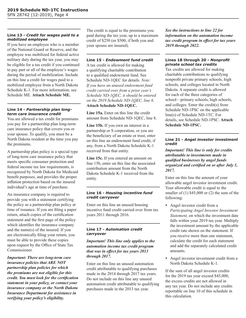 Form SFN28742 Schedule ND-1TC Tax Credits - North Dakota, Page 6