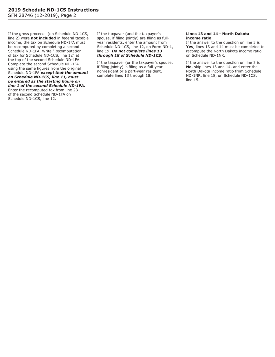 Form SFN28746 Schedule ND-1CS Calculation of Tax on Proceeds From Sale of Income Tax Credit - North Dakota, Page 3