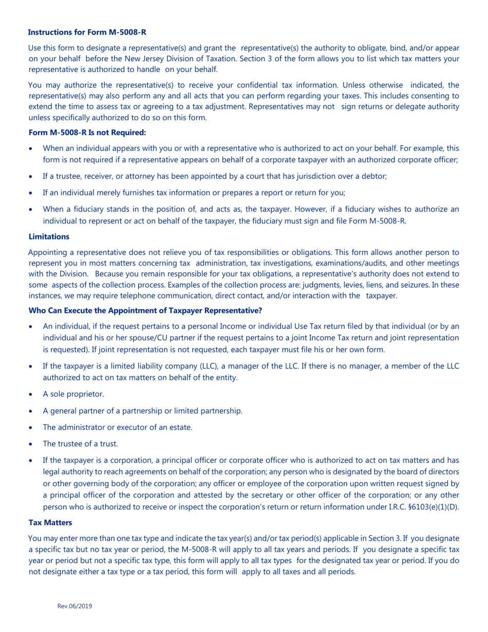 Form M-5008-R Appointment of Taxpayer Representative - New Jersey, Page 3