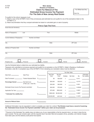 Form A-3128 Claim for Refund of the Estimated Gross Income Tax Payment for the Sale of New Jersey Real Estate - New Jersey
