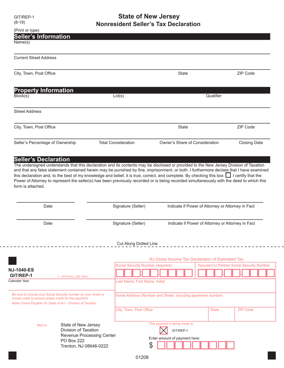 Form GIT-REP-1 Nonresident Sellers Tax Declaration - New Jersey, Page 1
