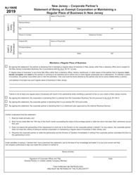 Form NJ-1065E New Jersey - Corporate Partner&#039;s Statement of Being an Exempt Corporation or Maintaining a Regular Place of Business in New Jersey - New Jersey