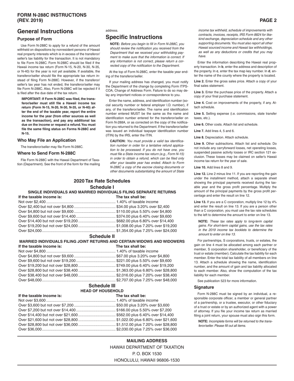 Form N-288C Application for Tentative Refund of Withholding on Dispositions by Nonresident Persons of Hawaii Real Property Interests - Hawaii, Page 2