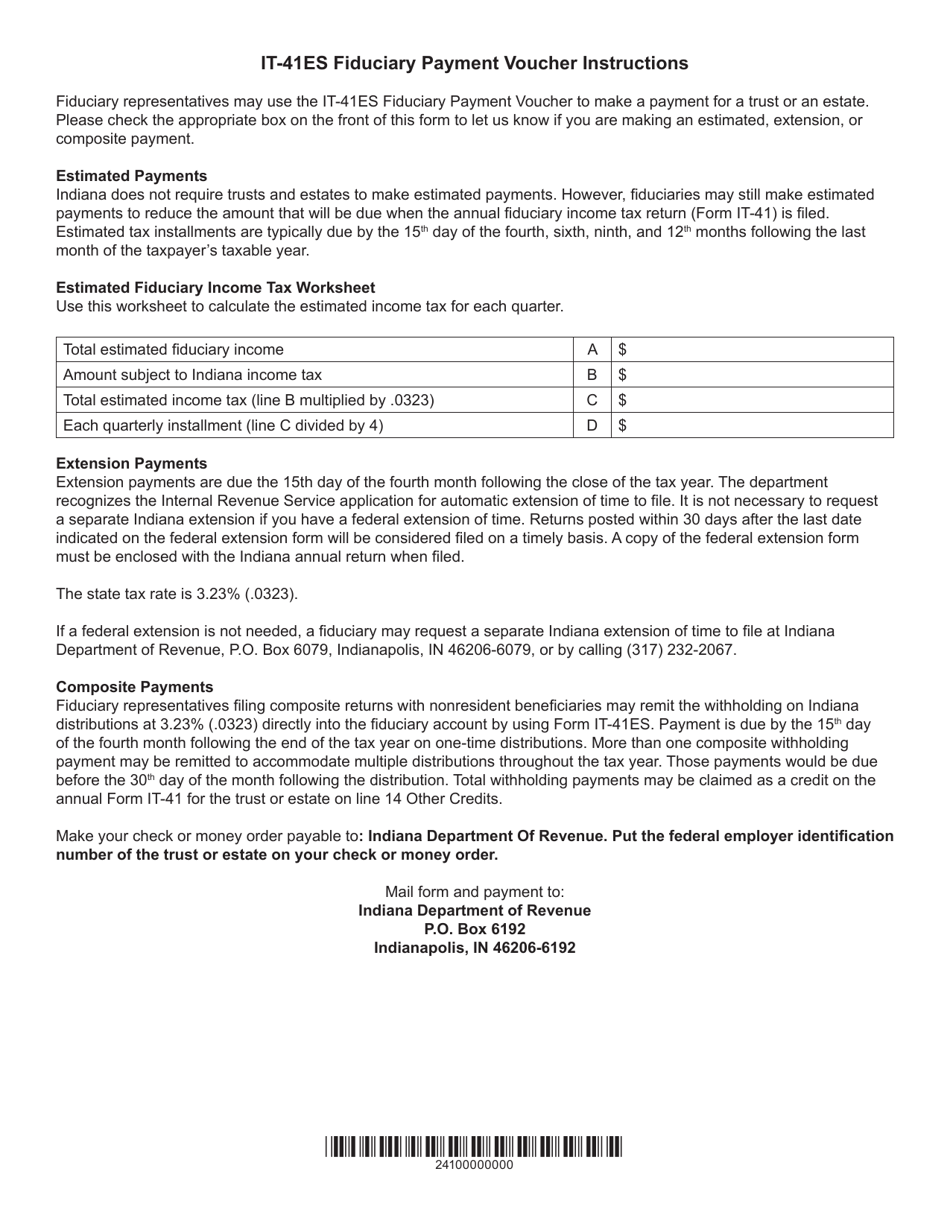 Form IT-41ES (State Form 50217) Fiduciary Payment Voucher - Estimated Tax, Extension, or Composite Payment - Indiana, Page 2