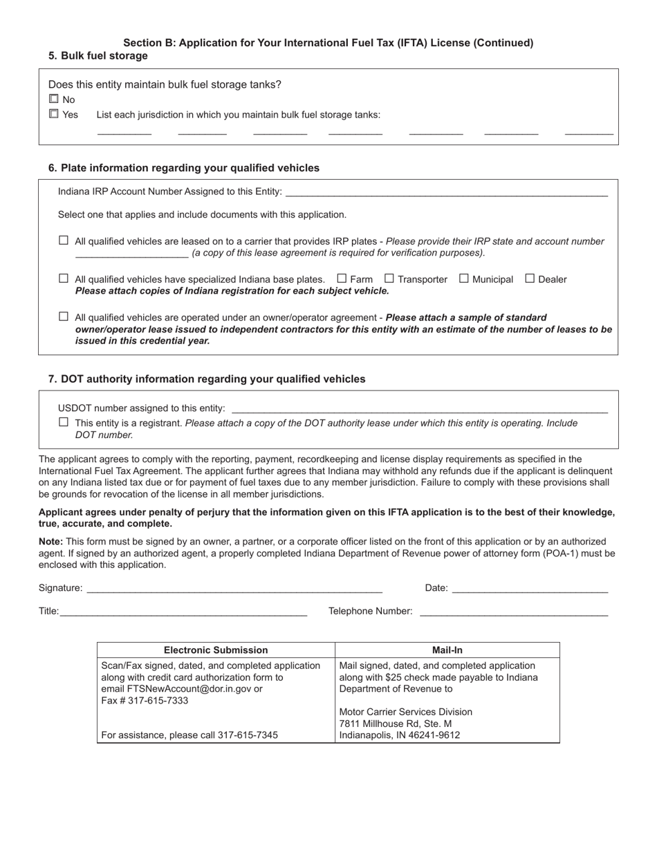Form IFTA-1A (State Form 54049) International Fuel Tax Agreement Application - Indiana, Page 3