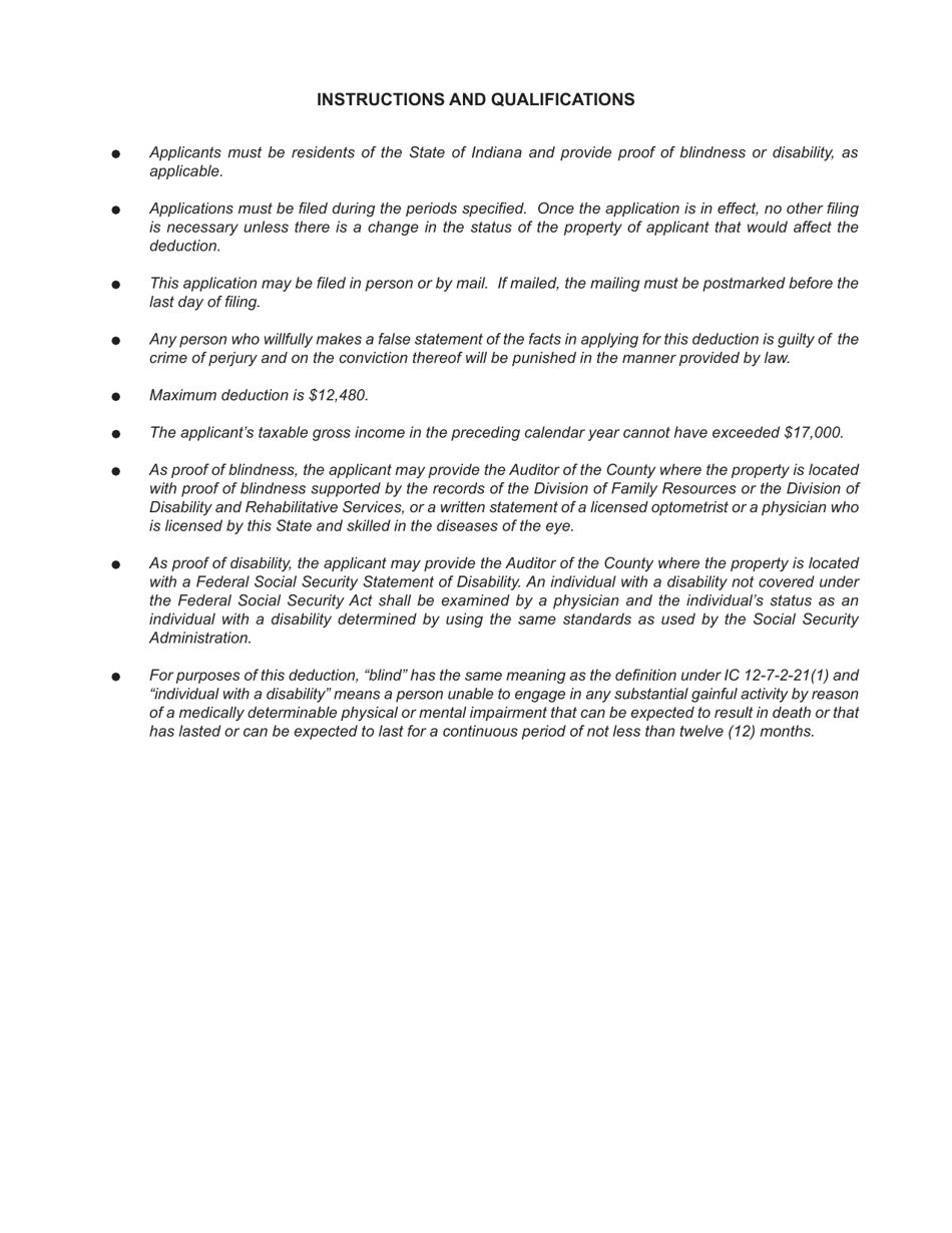 State Form 43710 Application for Blind or Disabled Persons Deduction From Assessed Valuation - Indiana, Page 2