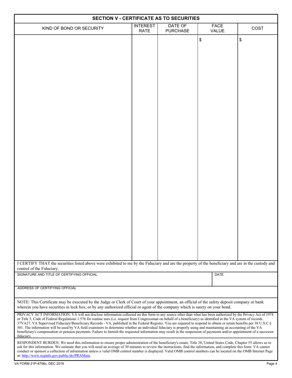 VA Form 21P-4706C Court Appointed Fiduciarys Account, Page 4