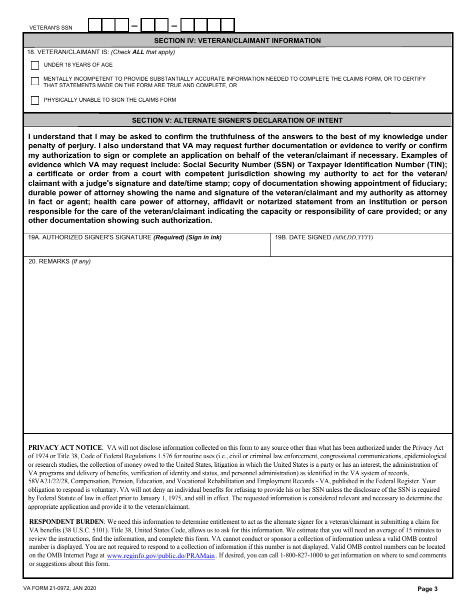 VA Form 21-0972 Alternate Signer Certification, Page 3