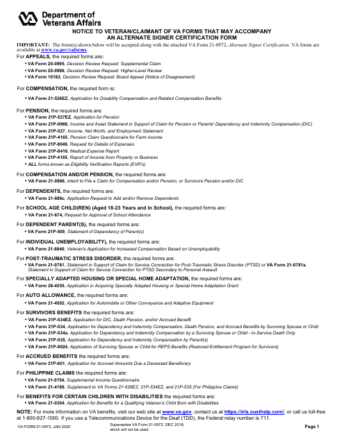VA Form 21-0972  Printable Pdf