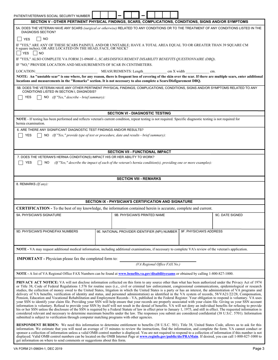 VA Form 21-0960H-1 Download Fillable PDF or Fill Online Hernias ...