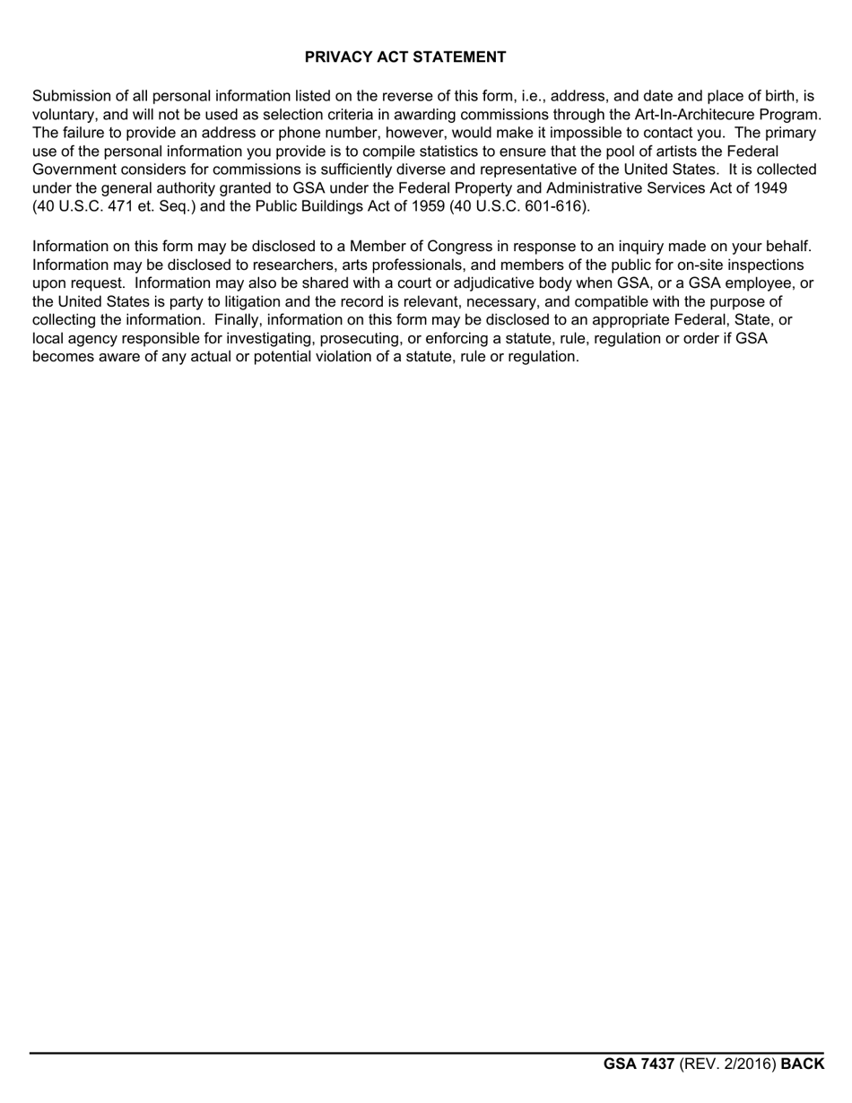 GSA Form 7437 Art-In-architecture Program National Artist Registry, Page 2