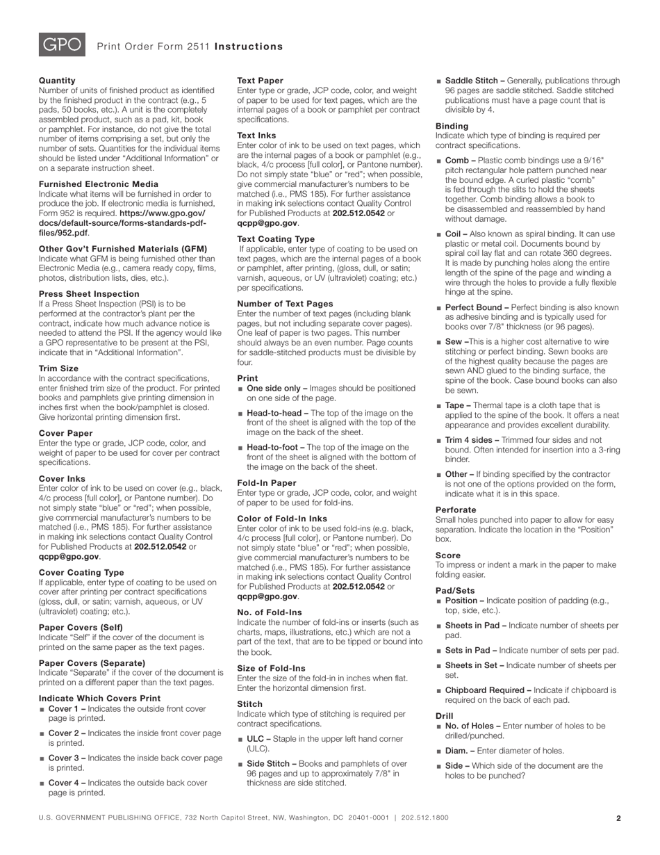 Download Instructions for Form 2511 Print Order Form for Term Contracts ...