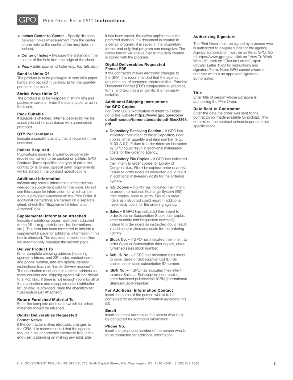 Instructions for Form 2511 Print Order Form for Term Contracts, Page 3