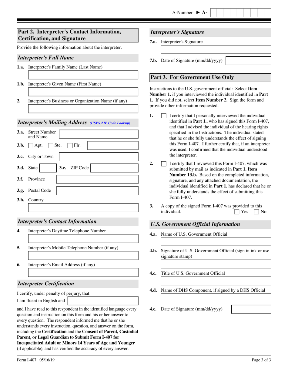 USCIS Form I-407 - Fill Out, Sign Online and Download Fillable PDF ...