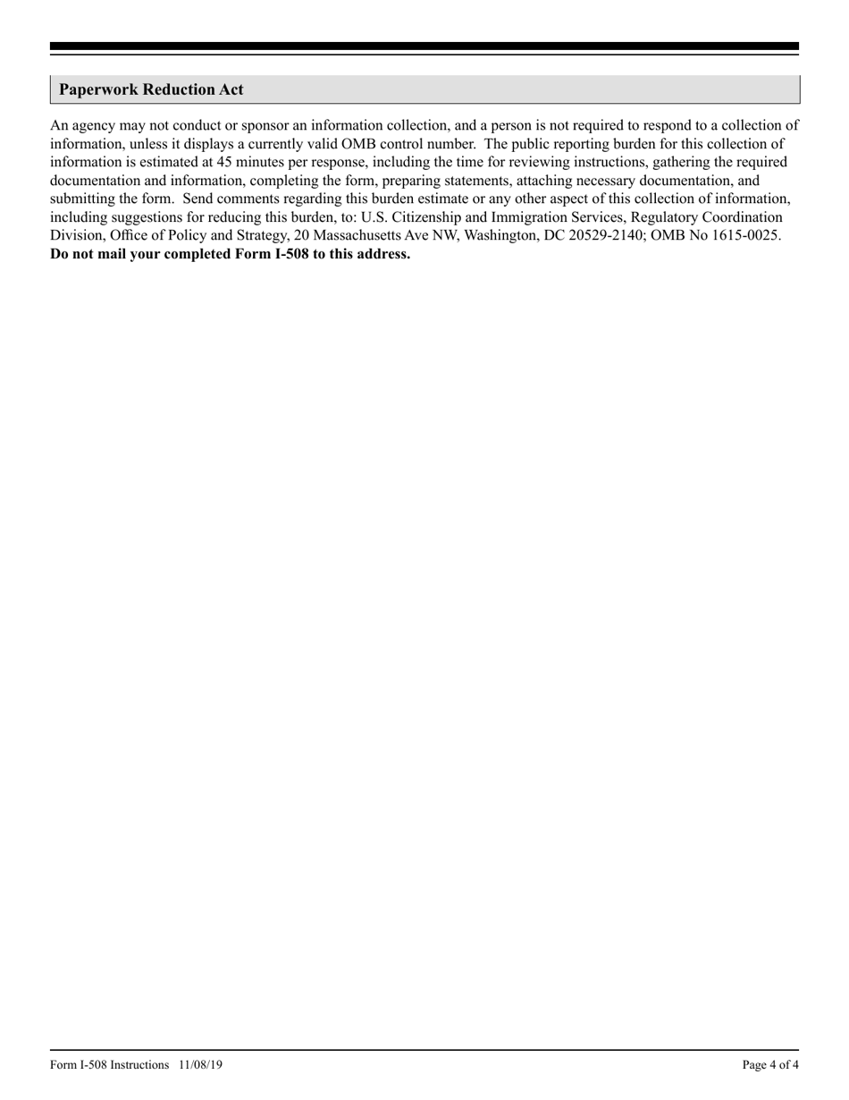 Instructions for USCIS Form I-508 Request for Waiver of Certain Rights, Privileges, Exemptions and Immunities, Page 4