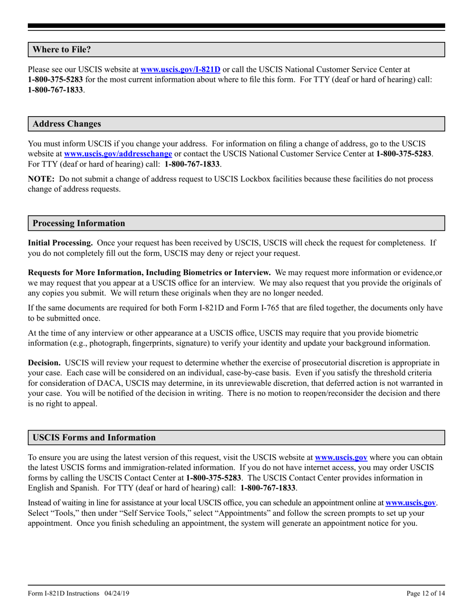 Instructions for USCIS Form I-821D Consideration of Deferred Action for Childhood Arrivals, Page 12