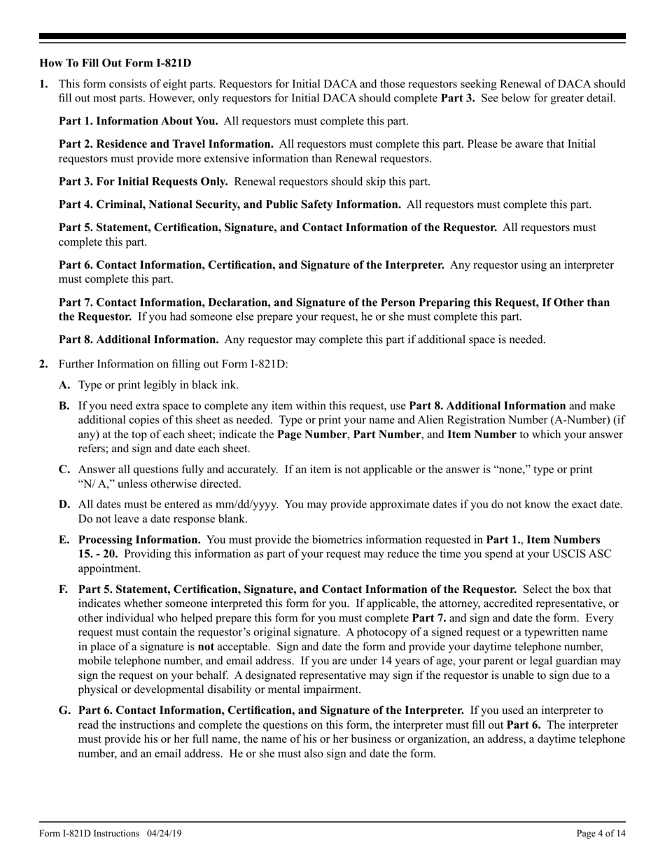 Instructions for USCIS Form I-821D Consideration of Deferred Action for Childhood Arrivals, Page 4