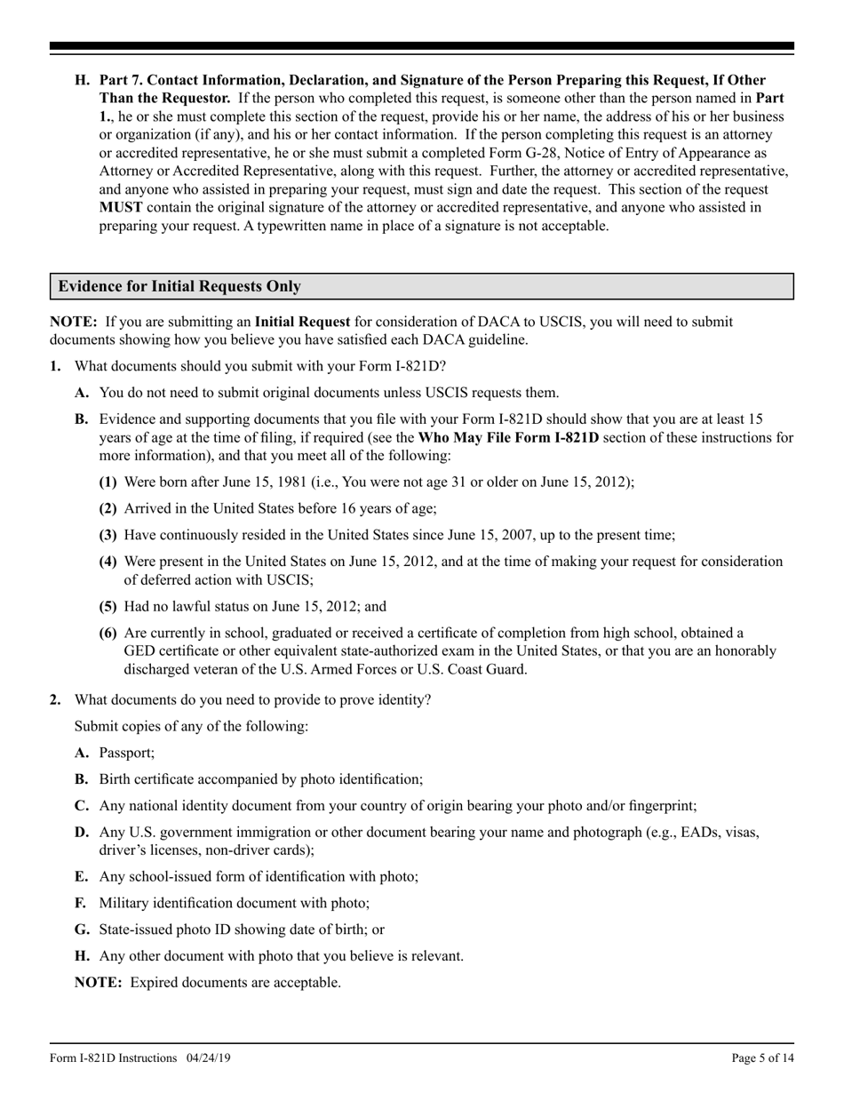 Instructions for USCIS Form I-821D Consideration of Deferred Action for Childhood Arrivals, Page 5