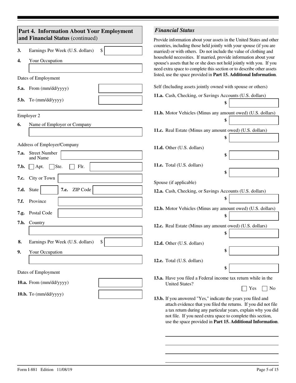 USCIS Form I-881 Application for Suspension of Deportation or Special Rule Cancellation of Removal (Pursuant to Section 203 of Public Law 105-100, Nacara), Page 5