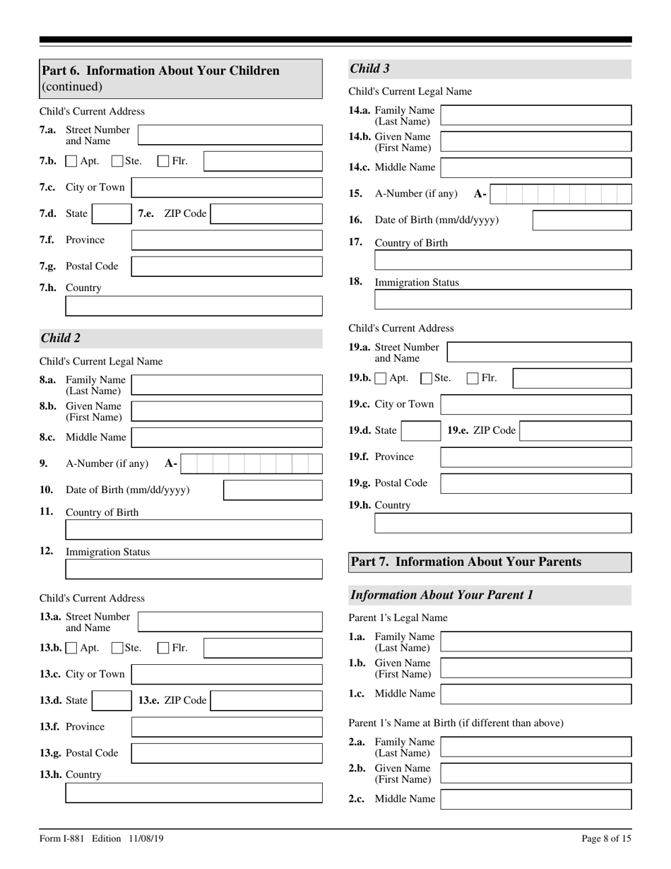 USCIS Form I-881 Application for Suspension of Deportation or Special Rule Cancellation of Removal (Pursuant to Section 203 of Public Law 105-100, Nacara), Page 8