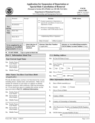 Document preview: USCIS Form I-881 Application for Suspension of Deportation or Special Rule Cancellation of Removal (Pursuant to Section 203 of Public Law 105-100, Nacara)