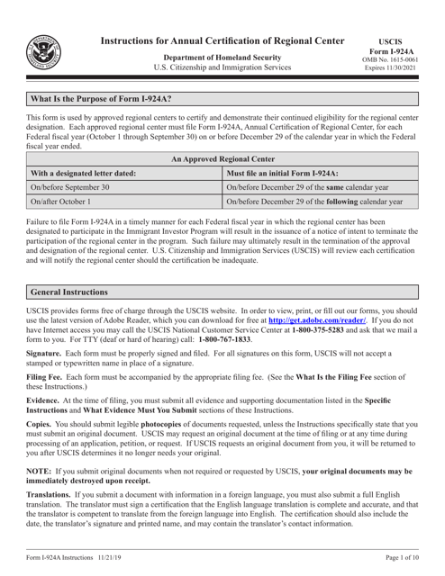 USCIS Form I-924A  Printable Pdf