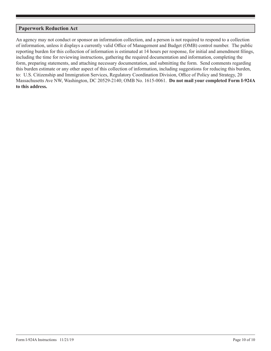 Instructions for USCIS Form I-924A Annual Certification of Regional Center, Page 10