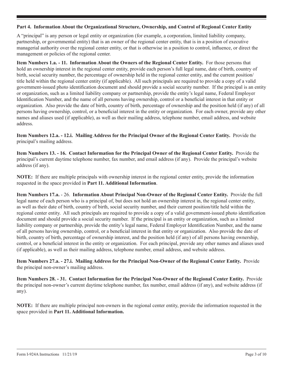 Instructions for USCIS Form I-924A Annual Certification of Regional Center, Page 3