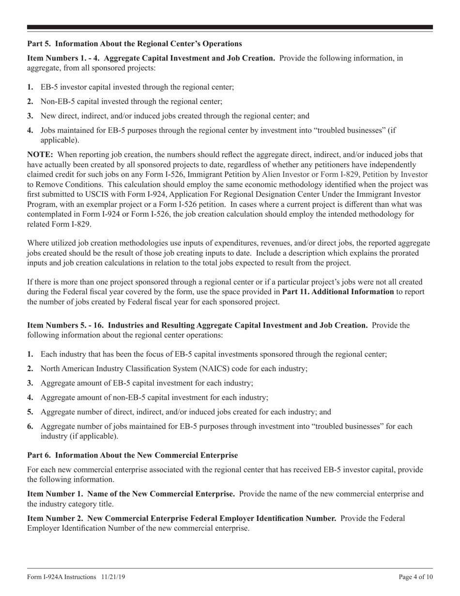 Instructions for USCIS Form I-924A Annual Certification of Regional Center, Page 4