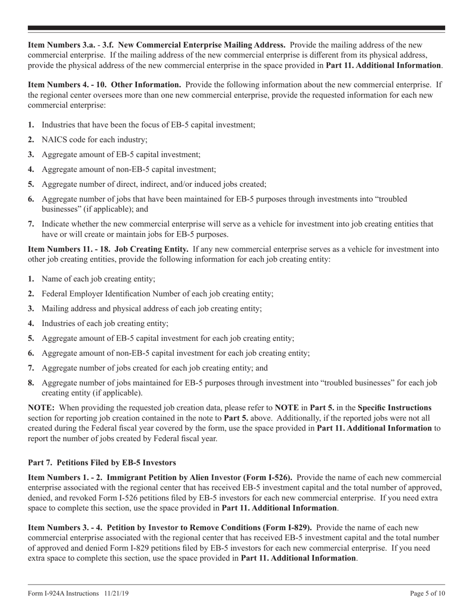 Instructions for USCIS Form I-924A Annual Certification of Regional Center, Page 5