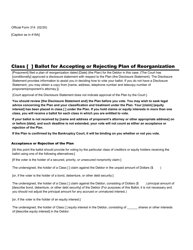 Official Form 314 Ballot for Accepting or Rejecting Plan of Reorganization