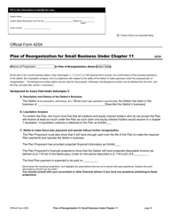 Official Form 425A &quot;Plan of Reorganization for Small Business Under Chapter 11&quot;