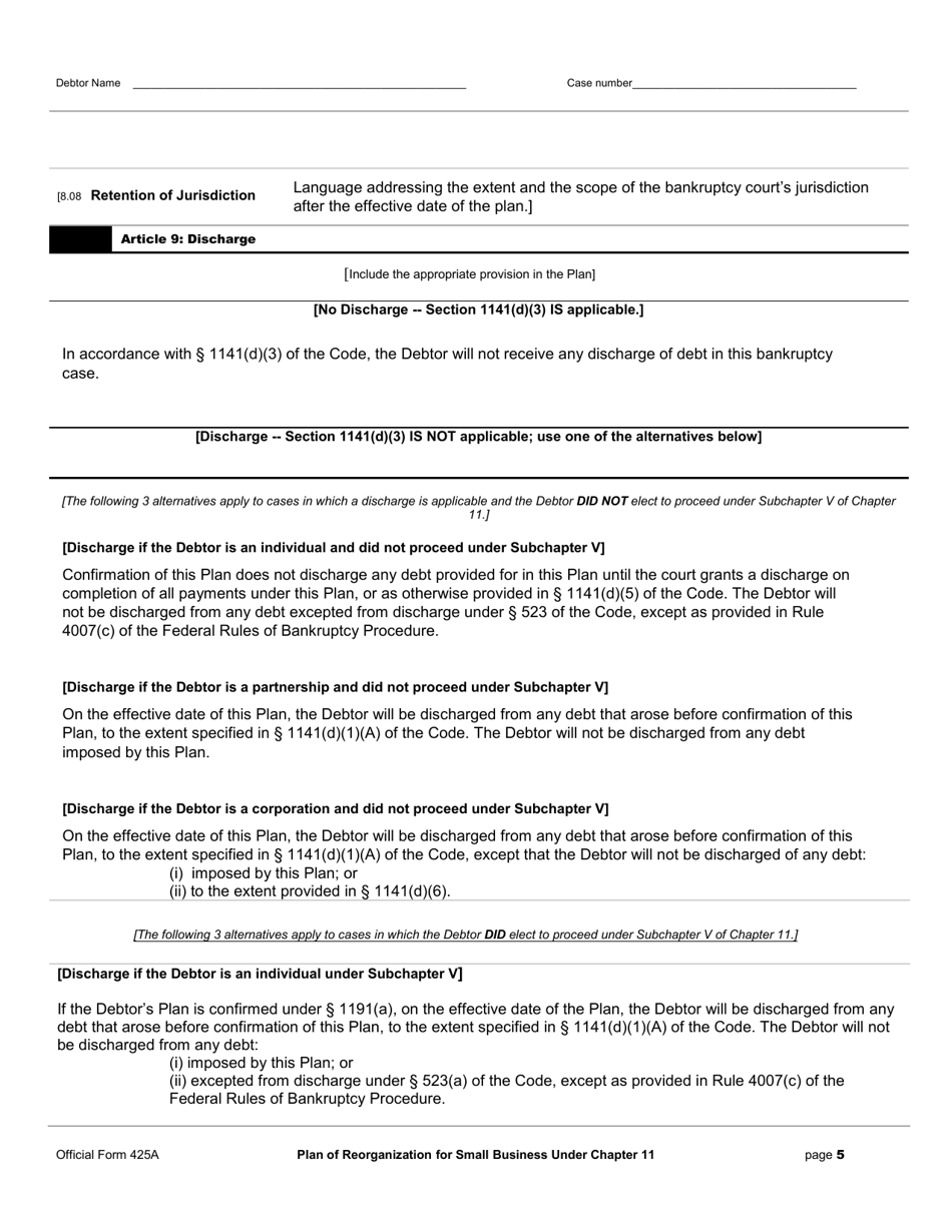 Official Form 425A Download Printable PDF or Fill Online Plan of ...