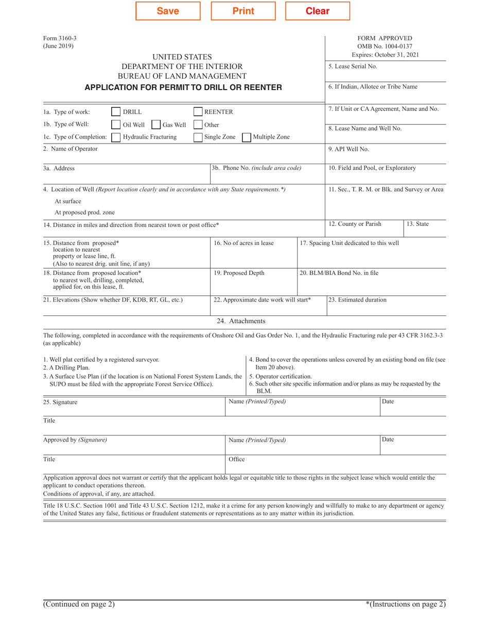 Form 3160-3 Application for Permit to Drill or Reenter, Page 1
