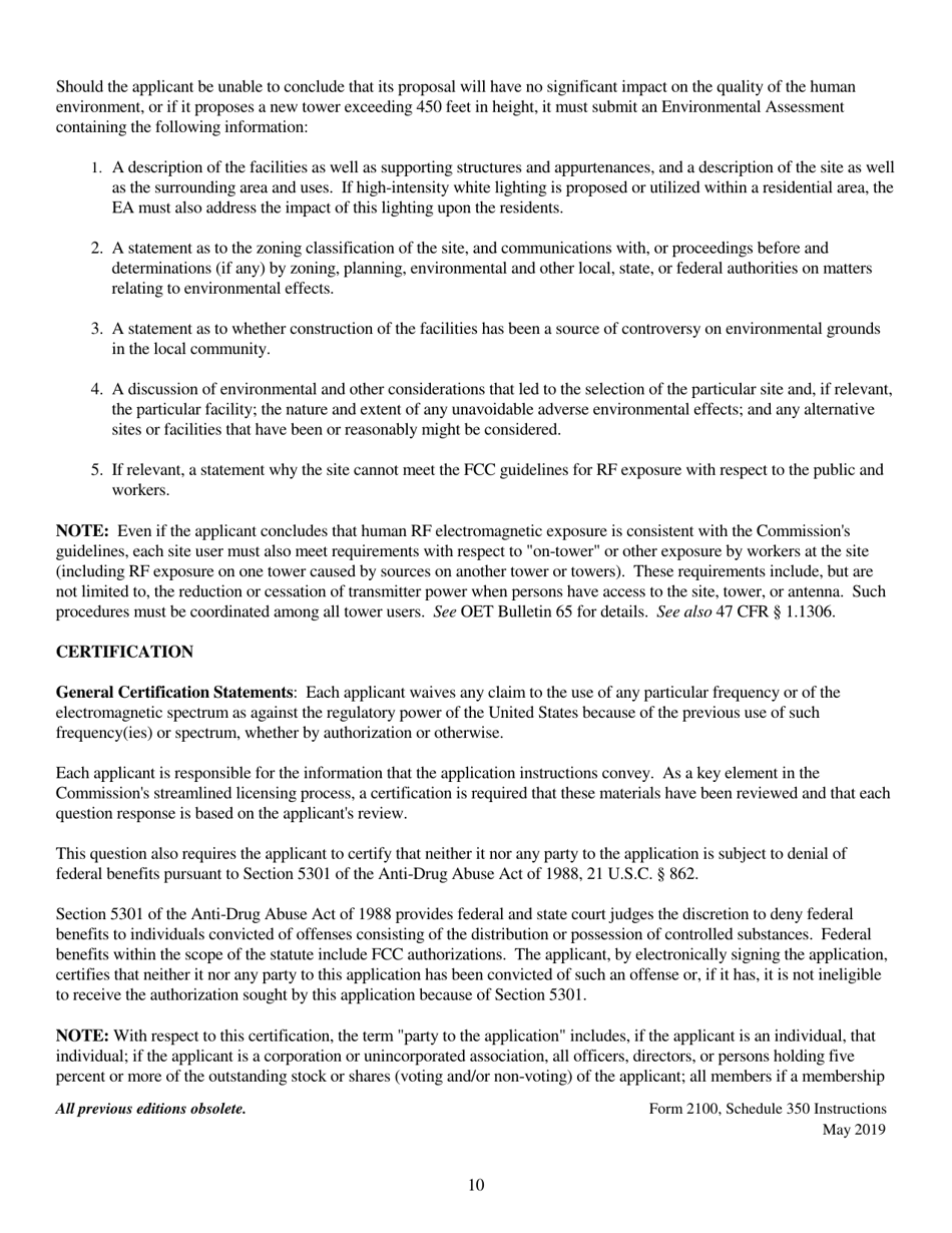 Instructions for FCC Form 2100 Schedule 350 Fm Translator or Fm Booster Station License Application, Page 10