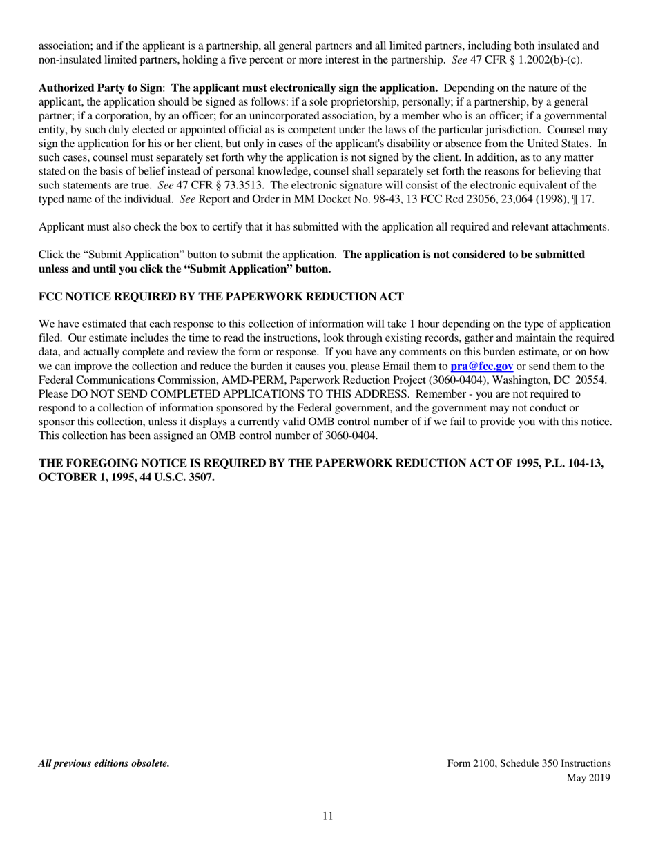 Instructions for FCC Form 2100 Schedule 350 Fm Translator or Fm Booster Station License Application, Page 11