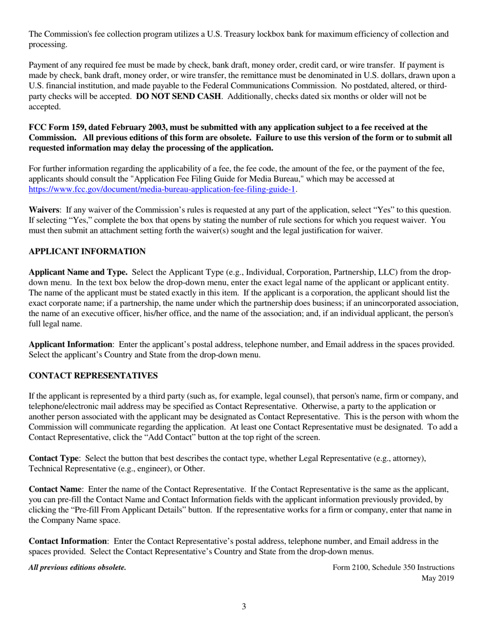 Instructions for FCC Form 2100 Schedule 350 Fm Translator or Fm Booster Station License Application, Page 3